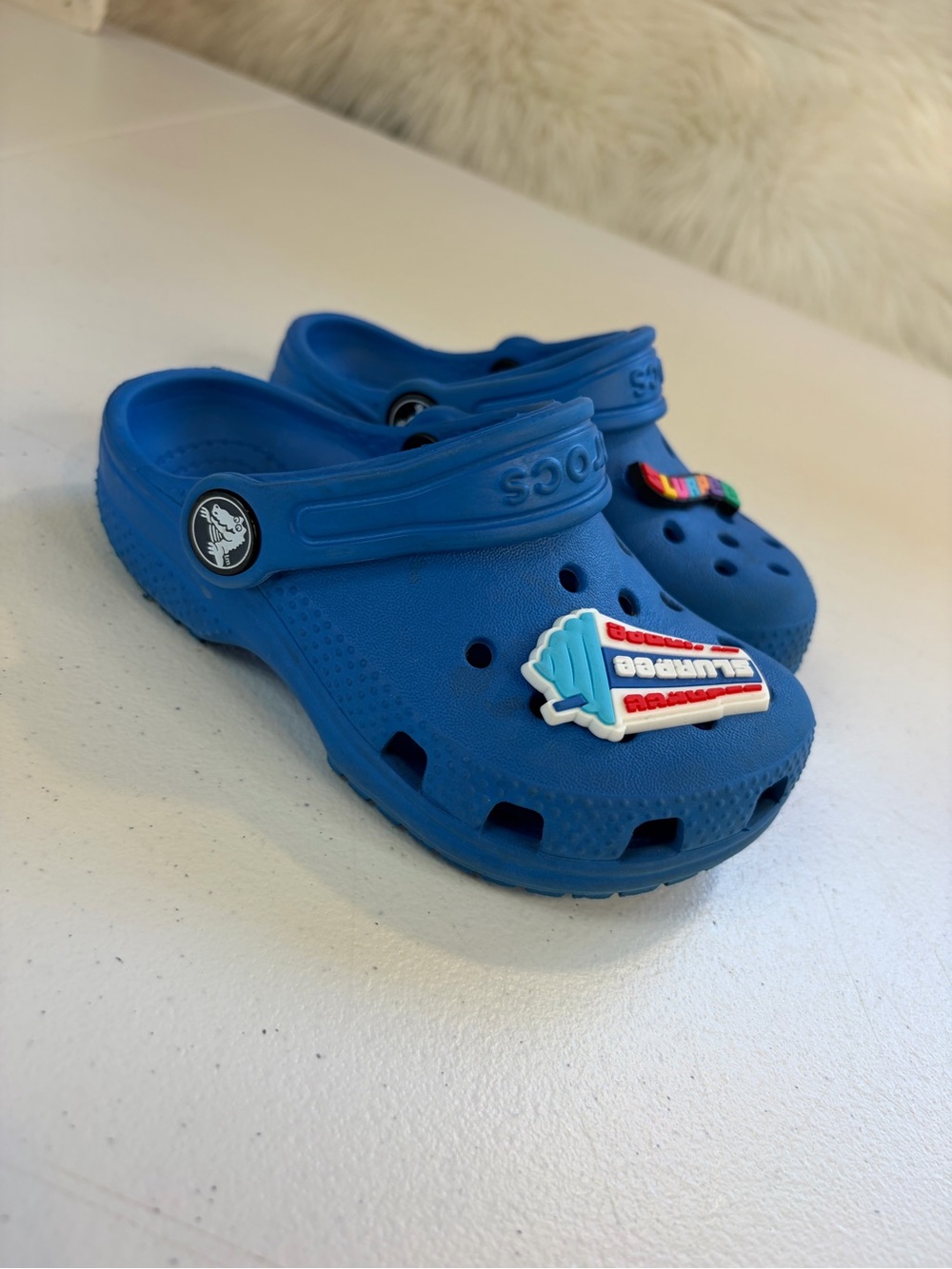 Crocs Classic Clogs Blue Boys size 8 Slurpee Jibblitz